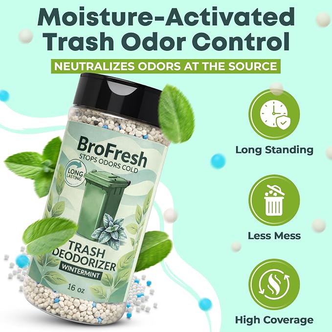 BroFresh Garbage Can Deodorizer, Neutralizes Odor, Absorbs Moisture & Releases Long-Lasting Scent, Safe & Non-Toxic, Trash Can Odor Eliminator (16 oz Single, Wintermint)