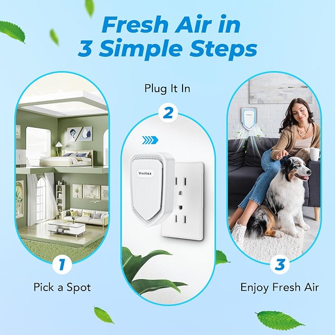 Air Ionizers Plug In Negative Ion Air Purifiers Quiet Air Freshener for Home Bedroom Office Basement - Portable Mini Air Cleaner Odor, Smoke, Dust, Pet Smell (2, Black)