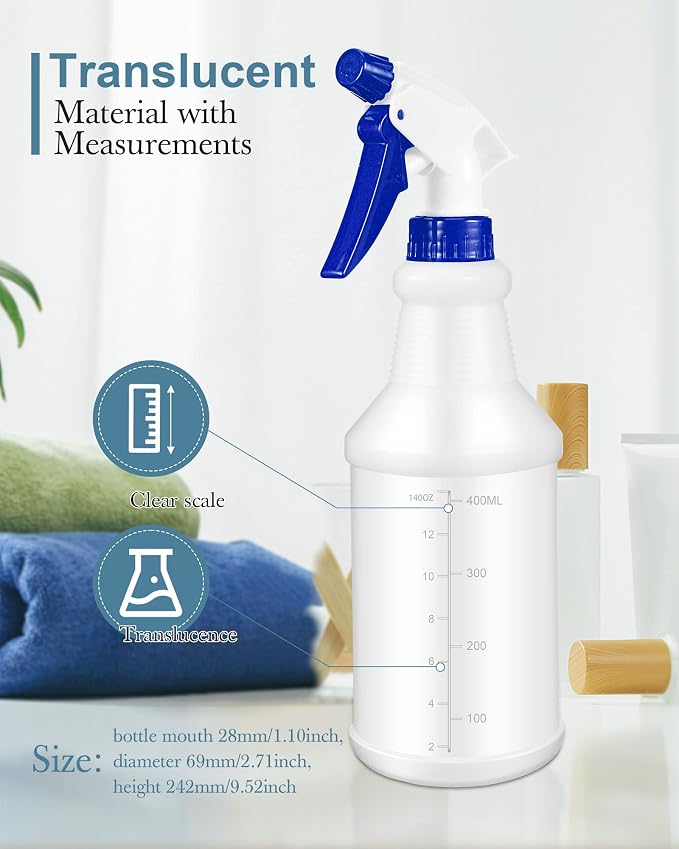 Eccliy 20Pk 16oz Spray Bottles,Cylinder,Blue Spray Head | Clear Empty Plastic Commercial Spray Bottles with Nozzle Measurement For Cleaning Solutions Cleaner Detailing Industrial