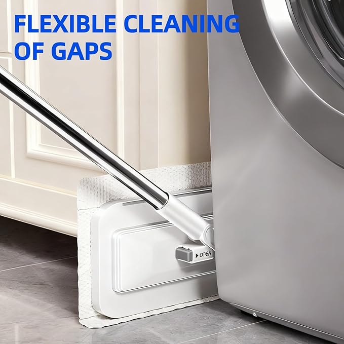 Press Grip Mini Mop with a Mini Foldable Desktop Mop, Zero-Touch Gap Dust Cleaner with 39in Stick & Clip On Locking Head, Dry Wet Disposable Dust Mop for Kitchen Wall Bathroom Toilet Corners
