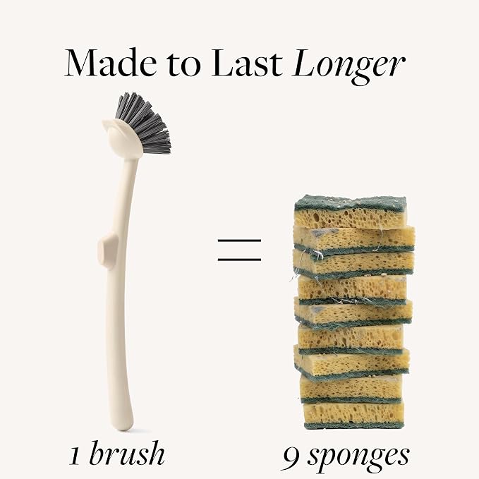 Earth & Mango Magnetic Dish Brush & Scraper, Snaps to Sink, Warm Sand Beige
