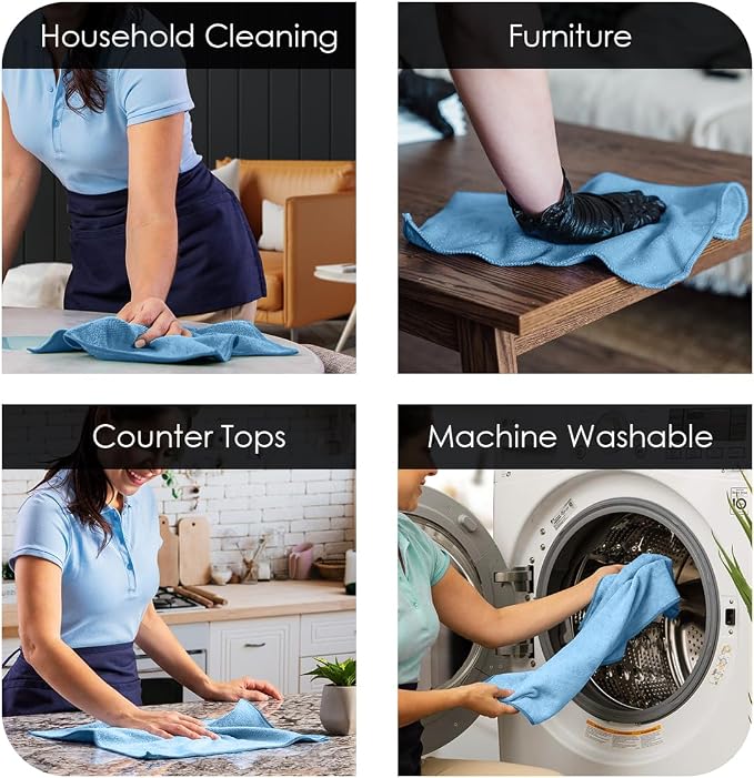 Avalon Towels Microfiber Cleaning Cloths (Value Pack of 24) - Size 12 x 12 Inches, Highly Absorbent Cleaning Rags, Lint Free, Reusable and Washable, Microfiber Towels for Cars