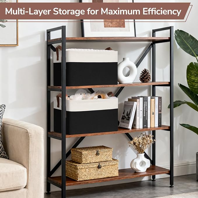 CHICVITA 4 Pack Large Fabric Storage Baskets for Shelves, 30L Black & White | 16.8" × 11" × 9.8" Closet Storage Bins for Toys, Blankets & Clothes, Fits Nursery & Bathroom Organization, Metal Frame