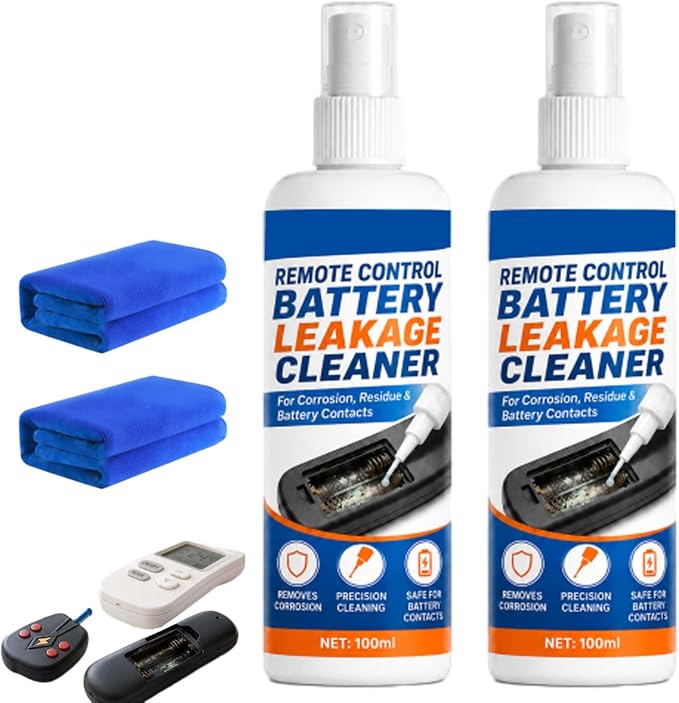 Remote Control Battery Leakage Cleaner, Battery Terminal Cleaner，100ml-2pcs | Precision Cleaning, Safe for Battery Contacts, Includes Microfiber Cloth, For Residue Buildup