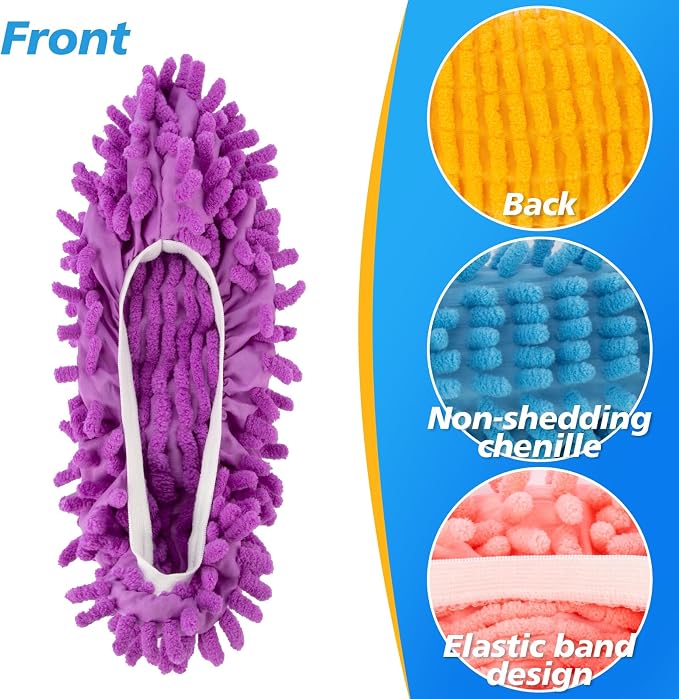 MAQIHAN 10 Mop Slippers for Floor Cleaning - 5 Pairs Microfiber Mop Socks | Size 8 Washable Mopping Slippers, Dusting Slippers, Mop Shoes Covers, Mopping Socks, Cleaning Tools for House Hardwood Floor