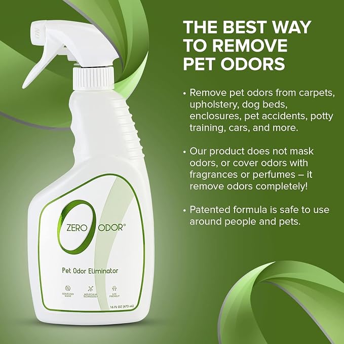 Zero Odor Pet Odor Eliminator, Air and Surface Odor Remover for Carpet, Furniture, and Pet Beds, Trigger Spray, 16 fl oz (Pack of 2)