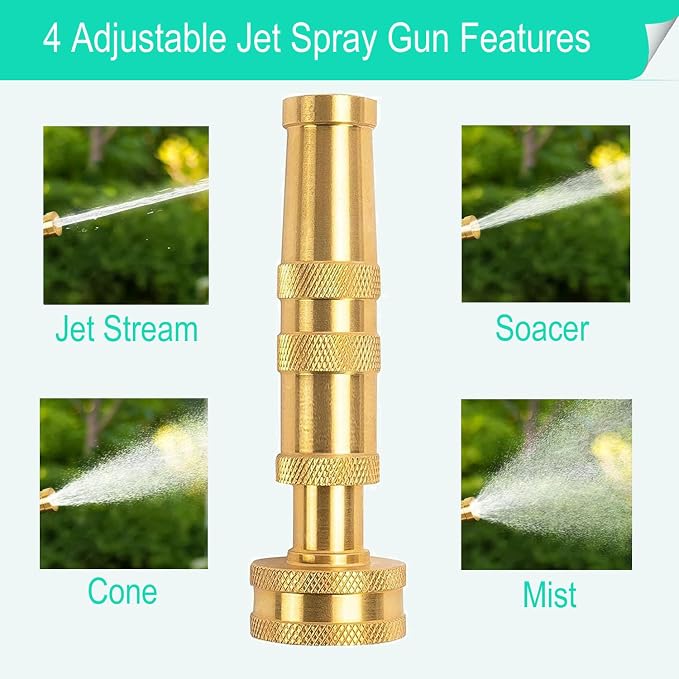 Solid Brass Adjustable Twist Hose Nozzle | Heavy Duty Jet Sweeper Nozzle, High Pressure 3/4" GHT Connector
