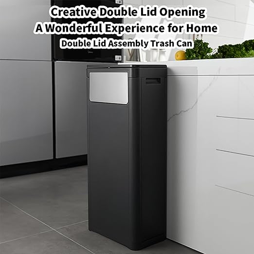 WanWanKa Commercial Trash Can with Lid, 8 Gallon, Black | Large Tall Plastic Waste Bin with Press top Lid, White Garbage Can Suitable for Kitchen, Bedroom, Living Room, Office