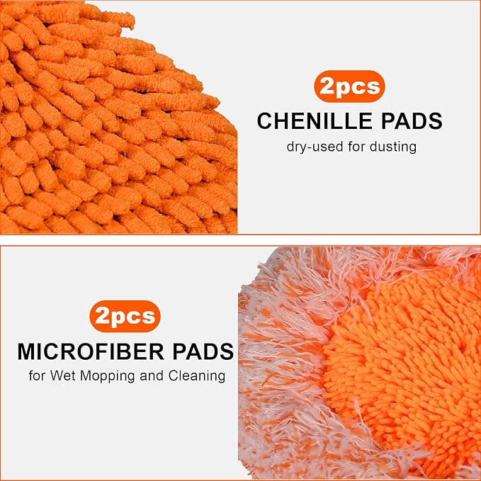 Wall Mop Set, 4 Mop Head + 87”Handle Dust Mop for Ceiling,Baseboard & Floor | Baseboard Cleaner Tool with Handle,360°Rotating Wall Cleaning Baseboard Tool,Wall Cleaner Mop for Ceiling Fan Cleaner Duster