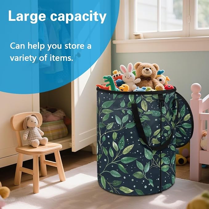 Green Leaf Collapsible Garden Leaf Bin Reusable Container Bag for Yard Waster 24 Gallon Large Capacity Foldable Trash Can with Lid and Handle for Camping Outdoor Picnics