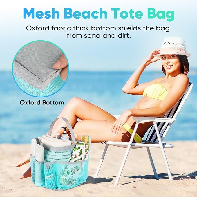 EUDELE Mesh Shower Caddy Portable, 8-Pocket Large Capacity, Quick Dry, Easy Clean, for Beach, Swimming, Gym, Travel