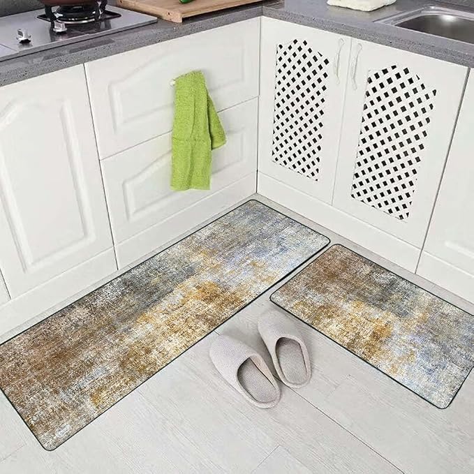 TOMWISH Kitchen Runner Rug - 2 Piece Set, Brown, Non-Skid, Cushioned | Standing Desk & Office, Farmhouse, Laundry Mat - 17"X48" + 17"X24" Kitchen Decor and Accessories