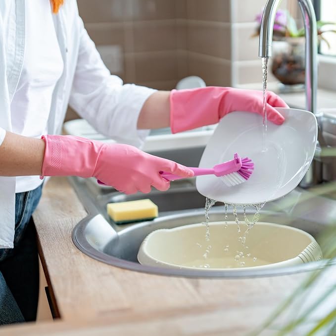 uxcell Rubber Cleaning Gloves, Reusable Household Dishwashing Long Rubber Gloves with Non-slip Grip