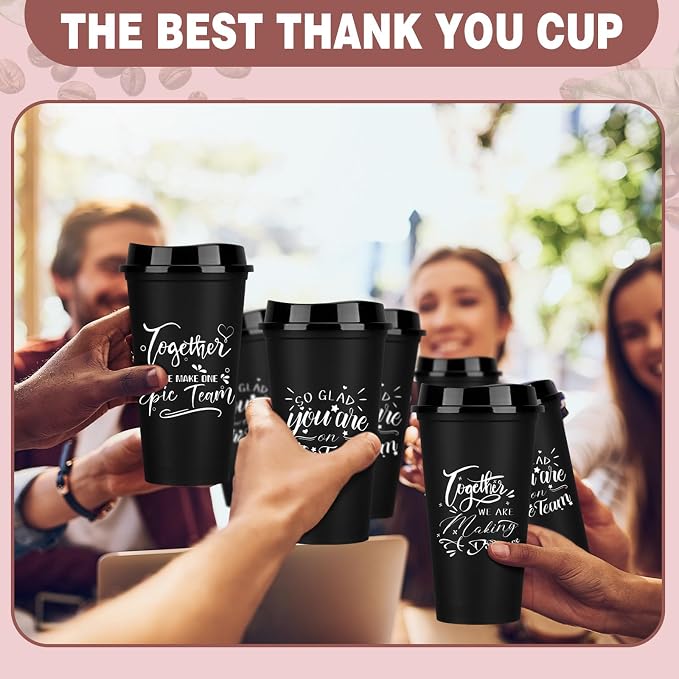 Pickmesh 15 Pcs Housekeeping Employee Appreciation Gifts Cups,Black | 16 oz Plastic Tumblers with Lids, Reusable Coffee Cups, Thank You Gifts, for Staff Volunteer Coworker Teacher