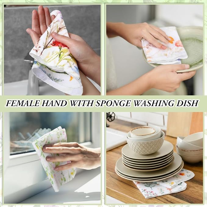 Reusable Kitchen Cloths Cotton Towel, 90 Pack, Wildflowers | Washable 9.84x11.81in, Paperless Towel Rolls Bulk, Cleaning Cloth Napkins for Dishes