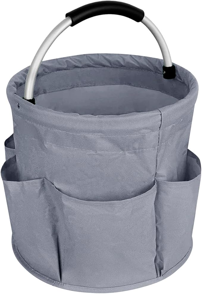 17L Collapsible Storage Bucket with Handle, Multi-Pocket Foldable Portable Picnic Caddy Outdoor Camping Organizer Tote for Housekeeping Car Wash Gardening Hiking Fishing, Dark Gray