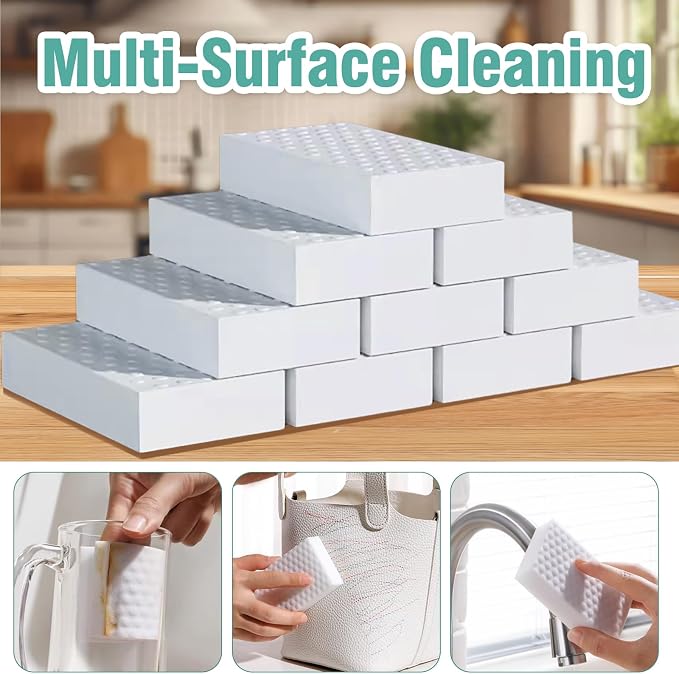 Magic Sponges Cleaning Eraser 50 Pack, 2X Compressed Melamine Sponge Cleaner, Melamine Foam All Purpose Cleaning Pads, Heavy Duty Stain Remover for Home Kitchen Bathroom Sneaker Car