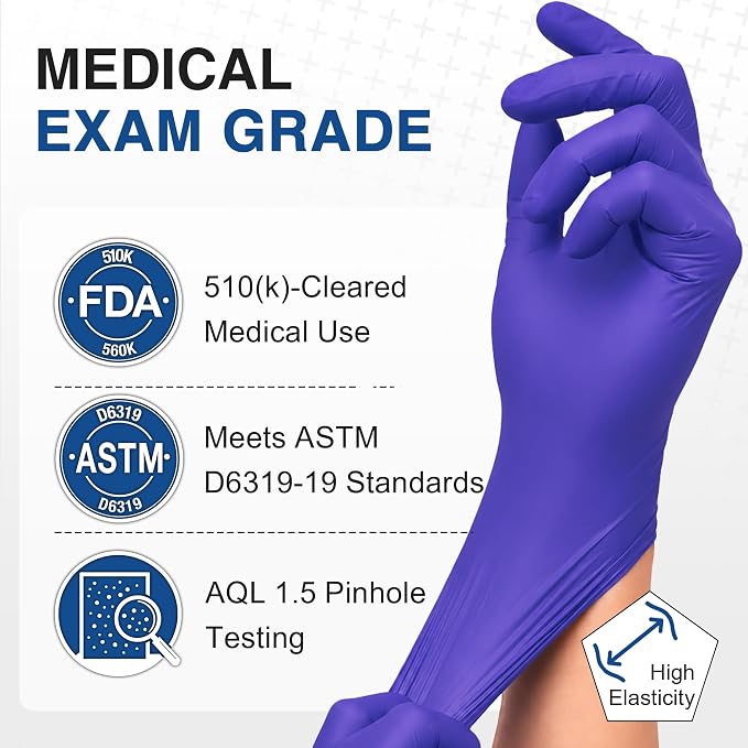 Schneider Medical Nitrile Exam Gloves, Powder & Latex Free, Darkblue | Disposable for Medical Exams, Cooking, Food Prep, Cleaning, Home, Household Use