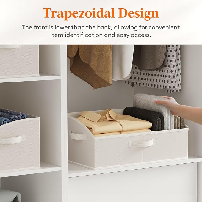 Lifewit Trapezoid Closet Storage Bin for Shelf, 6 Packs 23L, White | Non-woven Closet Organizer Baskets with Handles, Foldable Clothes Containers Boxes for Clothing, Book, Purse, Extra Large