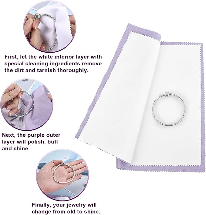 SEVENWELL Silver Polishing Cloth, 2PCS Large Jewelry Cleaning Cloths | Dual-Layer Cleaning, Large 10" × 12", Reusable, Removes Tarnish, Restores Shine, For Sterling Silver, Gold & Platinum