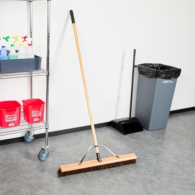 Restaurantware-Clean Tek Professional 30 Inch Push Broom, 1 Heavy-Duty Broom with 60â€ Handle - Palmyra Bristles, Use Indoor and Outdoor, Wooden, Commercial Use, for Deck, Driveway, Garage, Patio