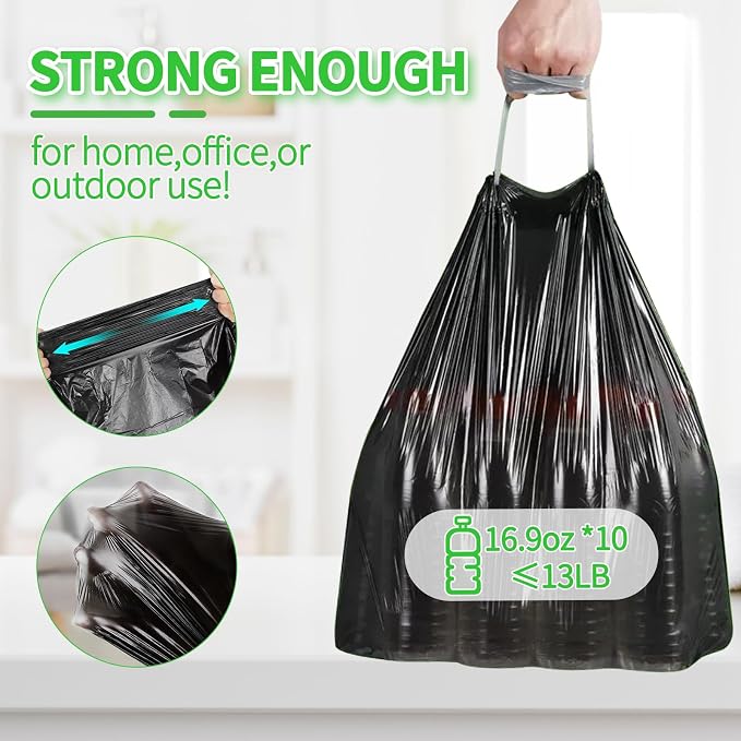 100 Count Small Drawstring Trash Bags for 5-Gallon Trash Cans, Thick Pre-separated Garbage Bags, Mini Wastebasket can Liners for Bathroom Bedroom Office(Black)