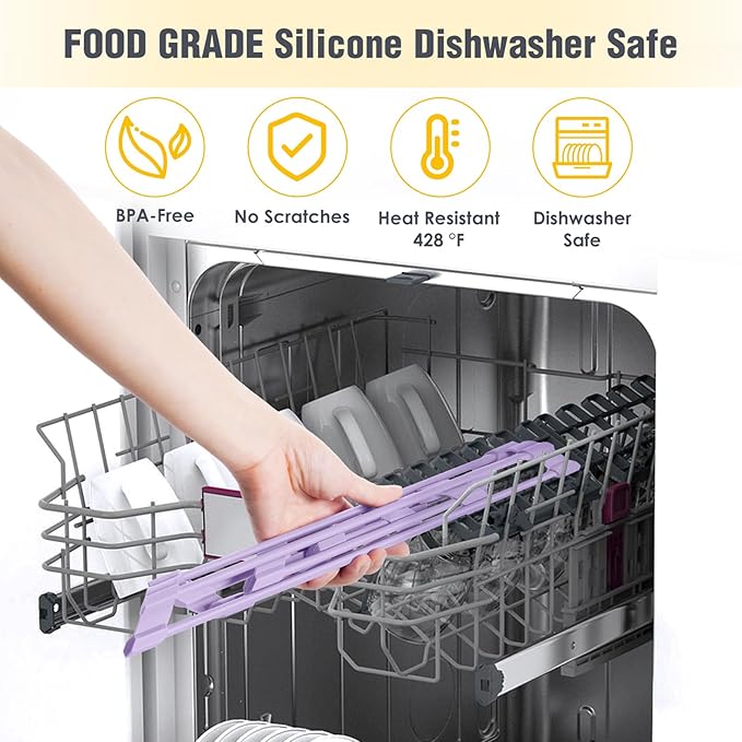 Tomorotec Triangle Roll Up Dish Drying Rack with Silicone Coating, Purple | 304 Stainless Steel with BPA-Free Silicone, Triangle Design Maximizes Sink Corner Space, Fits Compact Kitchens And RVs