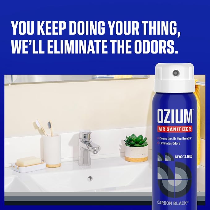 Ozium 3.5 Oz. Air Sanitizer and Odor Eliminator Spray | For Homes, Cars, Offices and More, Carbon Black Scent, 4 Pack