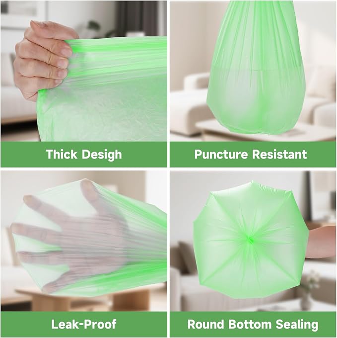 5 Gallon Trash Can Bags - Green Unscented Biodegradable Garbage Bag 100 Count Bulk Strong Thick Puncture Resistant Waste Basket Liners Great for Kitchen or Yard Waste Heihaily