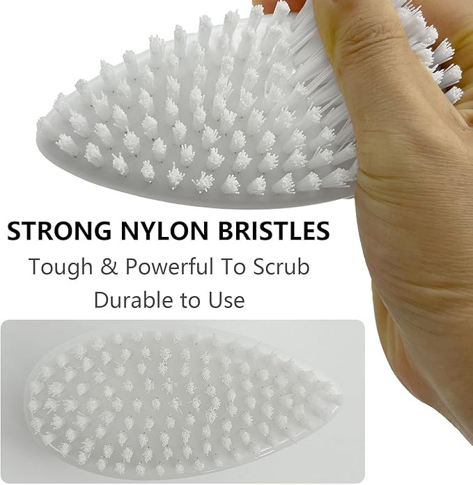 GKETN Small Scrub Brush with Stiff Nylon Bristles Heavy Duty Cleaning Brush | Good for Household Use, Like Bathroom, Kitchen, Grout, Tiles - Teardrop Handle & Hangable Design, Easy Scrubbing - White