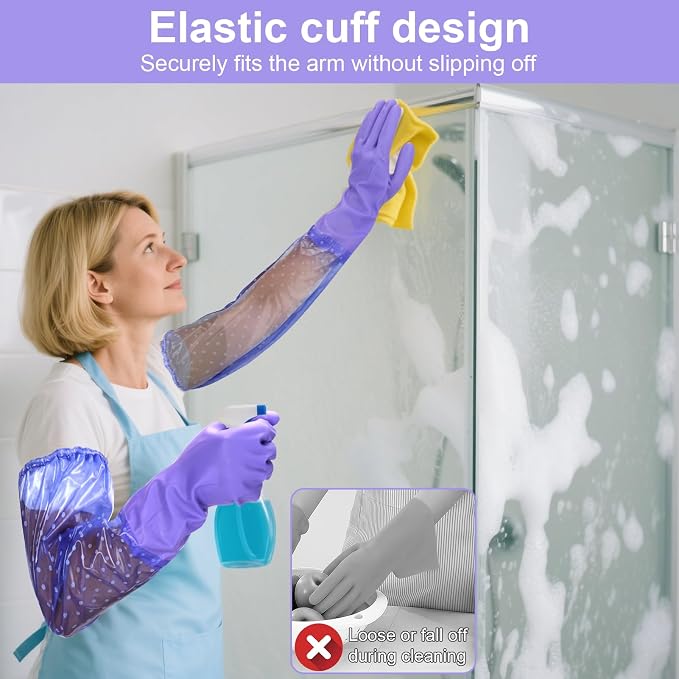 Long Gloves for Cleaning Bathroom,Elbow Length,2 Pair | Waterproof Chemical Resistant Glove,Pvc Full Arm Men & Women Reusable Glove for Gardening,Aquarium,Kitchen,Household Cleaning