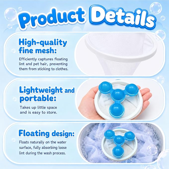 6Pack Washing Machine Hair Filter Mesh Bags,Washing Machine Conical Lint Collectors,Floating Filter,Reusable Washing Machine Hair Collectors for Cat and Dog Hair (6)