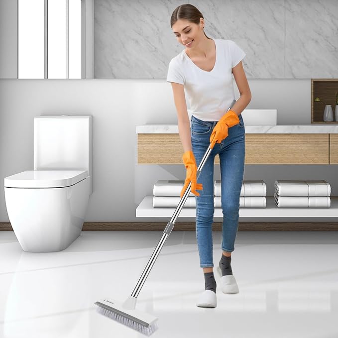 SetSail Floor Scrub Brush with 51-Inch Long Adjustable Handle 2 in 1 Scrape Brush Stiff Bristle Floor Scrubber for Cleaning Shower Bathroom Garage Kitchen Wall Deck Tub Tile | 2 in 1 Scrape Brush Stiff Bristle Floor Scrubber for Cleaning Shower Bathroo...