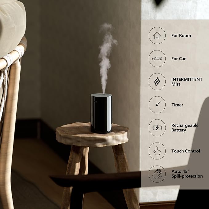Airversa AN8 Waterless Essential Oil Diffuser Starter Kit, White | 2X20 mL BLG+BCR Hotel Scent Fragrance Oil, Up to 600 sq ft, Battery Operated, Portable for Home Car Office, AN8Kit-2x20-B