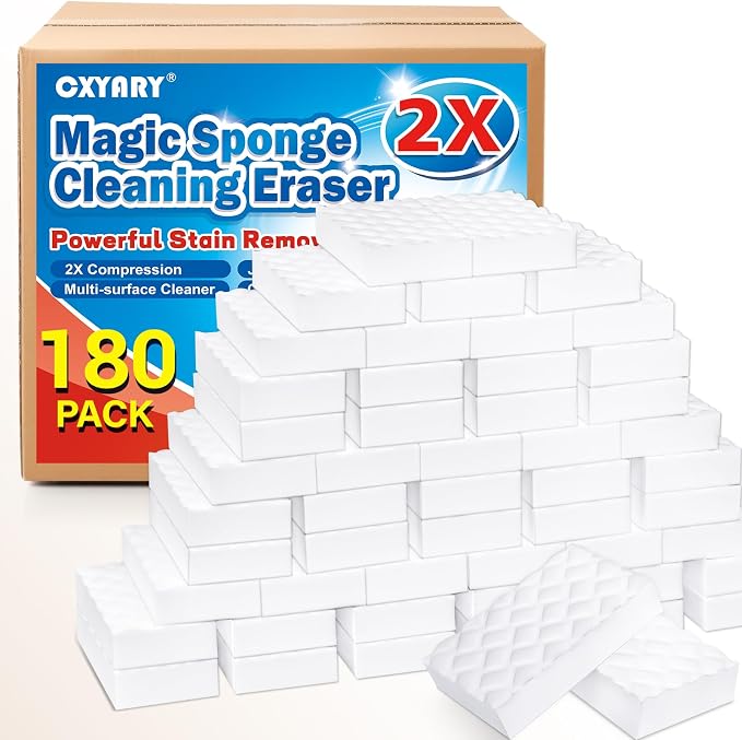 Magic Sponges Cleaning Eraser,180 Pack 2X Density Stronger Melamine Sponge | Foam Pads, Multi-Functional Household Cleaner Dish Sponge, Cleaning Supplies for Kitchen, Bathroom, Floor, Sink,Wall Cleaner