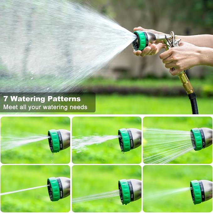FANHAO Upgraded 100% Metal Garden Hose Nozzle Heavy Duty, 7 Spray Patterns | Rustproof Hose Sprayer Nozzle, Lockable Trigger, High Pressure Garden Nozzle for Watering Plants, Car & Pet Washing