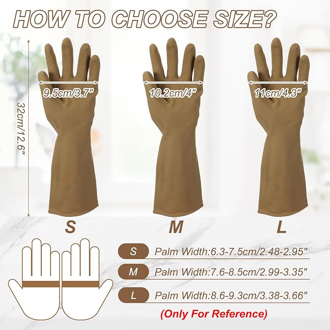 uxcell Rubber Cleaning Gloves, Reusable Household Dishwashing Long Rubber Gloves with Non-slip Grip