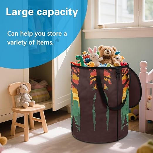 Sunset Bigfoot Camping Trash Can Collapsable Large Capacity Design Outdoor Trash Can with Lid Water Resistant Garbage Cans Easy to Use and Clean