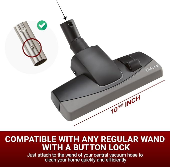 Broan-NuTone by Drainvac CT140G Vacuum Brush for Carpets and Hard Floors – Lightweight, Easy Glide, Central Vacuum Accessories, 10.6-Inch Wide, Adjustable Setting, Fits Most Wands with Button Lock