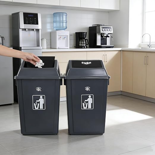 13 Gallon Swing Top Trash Can, 4-Pack Recycling Waste Bin | Large Recycle Bin with Swing Lid, Space-Saving Slim Design for Home, Dorm, Office, Durable Plastic, Gray