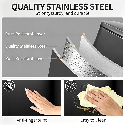 Takywep 13 Gallon/50L Stainless Steel Step Trash Can, Soft Close Pedal Garbage Bin with Detachable Inner Bucket, Fingerprint Resistant,Dual-Use Waste & Recycling Container for Home Kitchen, Bathroom