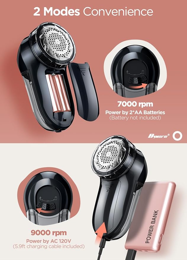 Bymore Fabric Shaver, Lint Shaver, Sweater Shaver for Clothes, Space Black | Compact one-button design refreshes clothes quickly and fits easily in a bag for home, office or travel