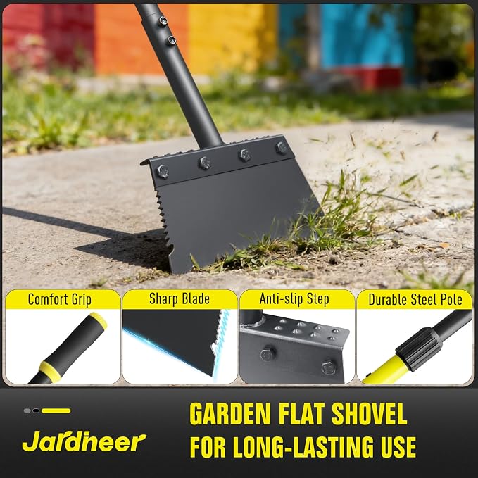 Flat Shovel Floor Scraper, Edging Tool for Landscaping and Weeding | 60" Long Handle Garden Cleaning Shovel, Metal Sharp Blade and Foot Pedal, Weed & Moss Removal for Driveway, Sidewalk, Yard