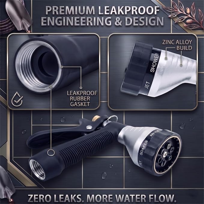 Water Hose Nozzle 2-Pack, Zinc Alloy Garden Spray Nozzle with Adjustable Spray Patterns, Leakproof Rustproof Trigger Lock for Outdoor Cleaning & Car Wash, Silver& Blue