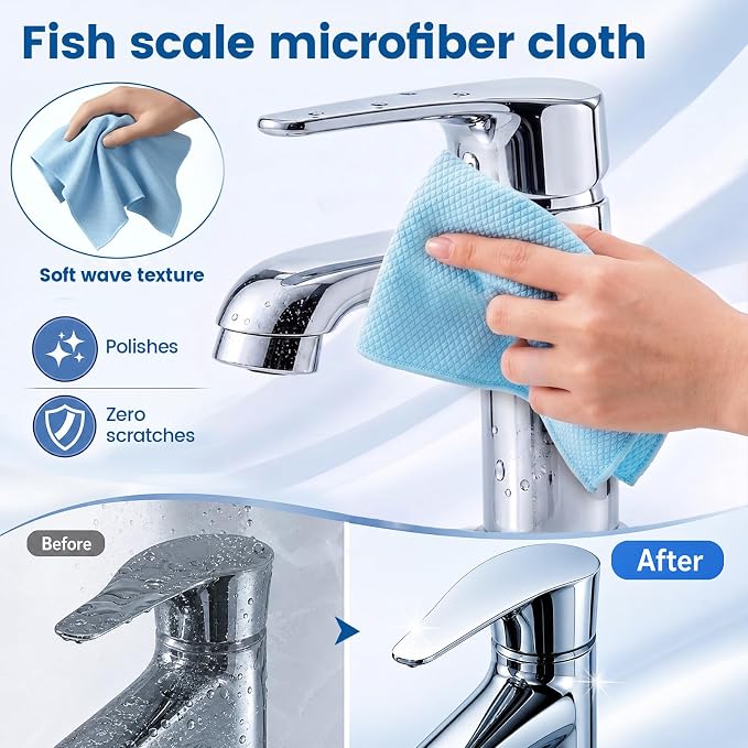 Niveaya Microfiber Glass Cleaning Cloth, Reusable Fish Scale Cloth 8 Pack | Streak Free Lint Free Cleaning Towels, Quick Drying Polishing Cloth for Window, Kitchen, Shower, Stainless Steel, Auto