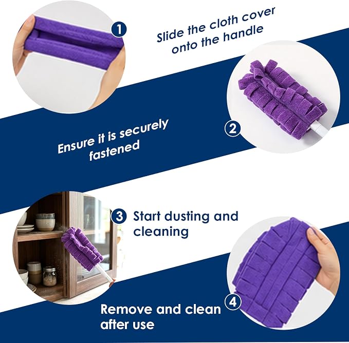 20 Pack Reusable Fleece Duster Refills with Detachable Handle, Washable Microfiber Dusters for Cleaning, 360° Dry Wet Microfiber Duster Refill Compatible with Standard Cleaning Handles (20)