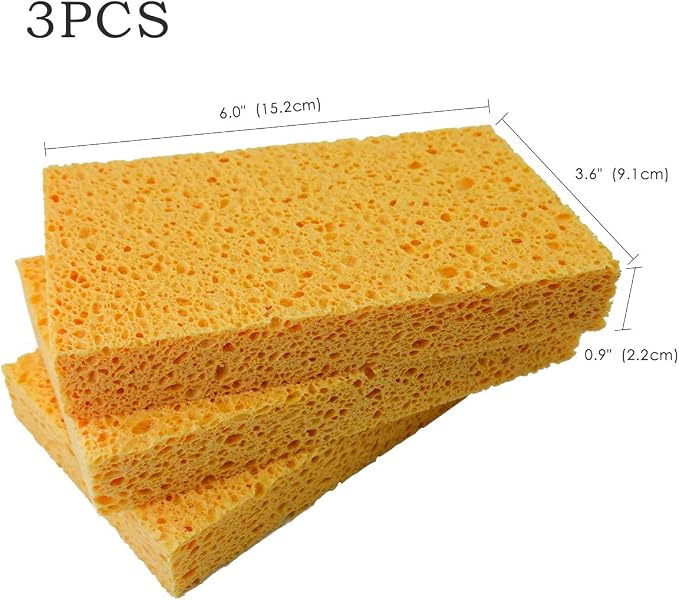 6 x 3.6 x 0.9 Inch JK SP-T22 Large Sponge, Kitchen Sponges, Handy Sponges, Cellulose Sponges, Dish Washing Sponge, Natural Sponge, Car Washing Sponge, Eco Friendly Sponge (Pack of 3)