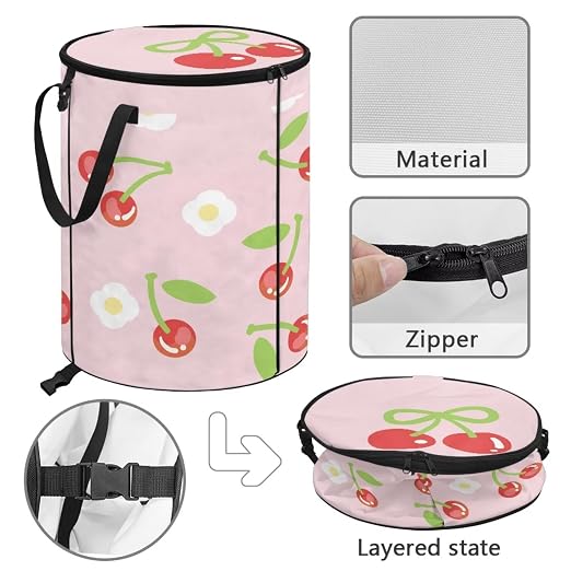 BIGCARJOB Cherry Collapsible Trash Can Camper Trash Can with Lid, 22.83x17.71, Water Proof Bag Outdoor Garbage Bin Storage Accessories, 23 Gallons