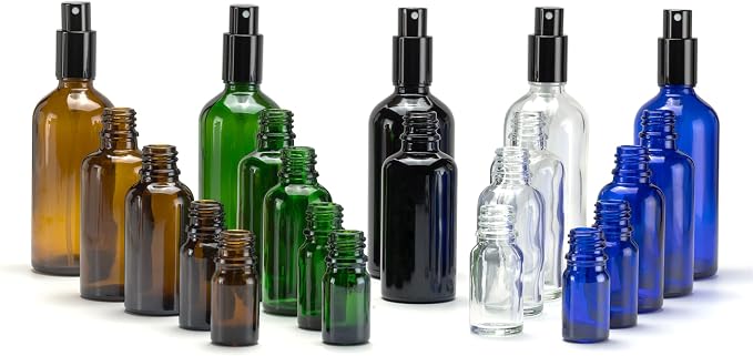 YIZHAO Black Glass Spray Bottles 1oz, with Small Fine Mist Spray, Metal Cap, Refillable for Essential Oil,Travel,Cleaning,Perfume,Aromatherapy,Makeup – 6 Pcs