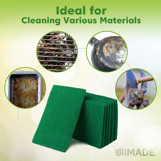 UNIMADE Heavy Duty Scouring Pads, 24Pcs Household Scour Pads | for Kitchen, Garage and Outdoors, Reusable Dish Scrubber Pads for Pan and Metal Grill - Green